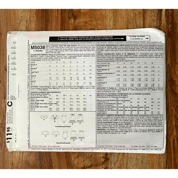 UNCUT Y2K 2006 McCalls 5038 Sewing Pattern Size XS / S Shrug Tank Top Skirt - Picture 2 of 2